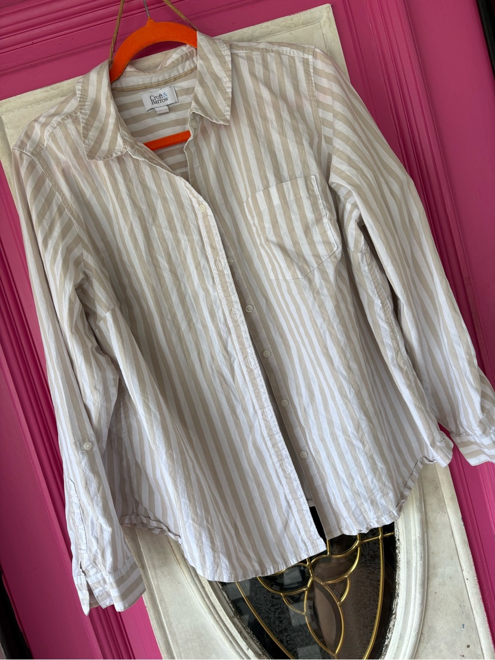 croft & barrow Beige and White Striped Button-Down Shirt